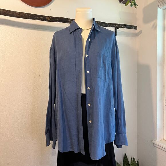 Ralph Lauren Blue 100% Linen Long Sleeve Button Down Layering Shirt Size Large - Picture 10 of 10